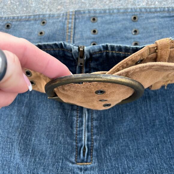 Y2K Low Rise Wide Belt Flare Leg Bareback Jeans - Picture 4 of 5